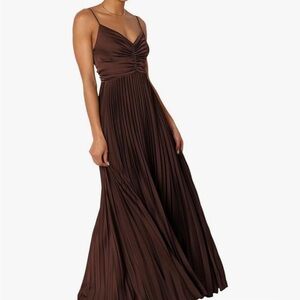 Elegant Formal Brown Pleated Maxi Dress